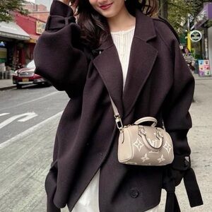 The Frankie Shop Elys Short Wool Trench in Dark Plum Style